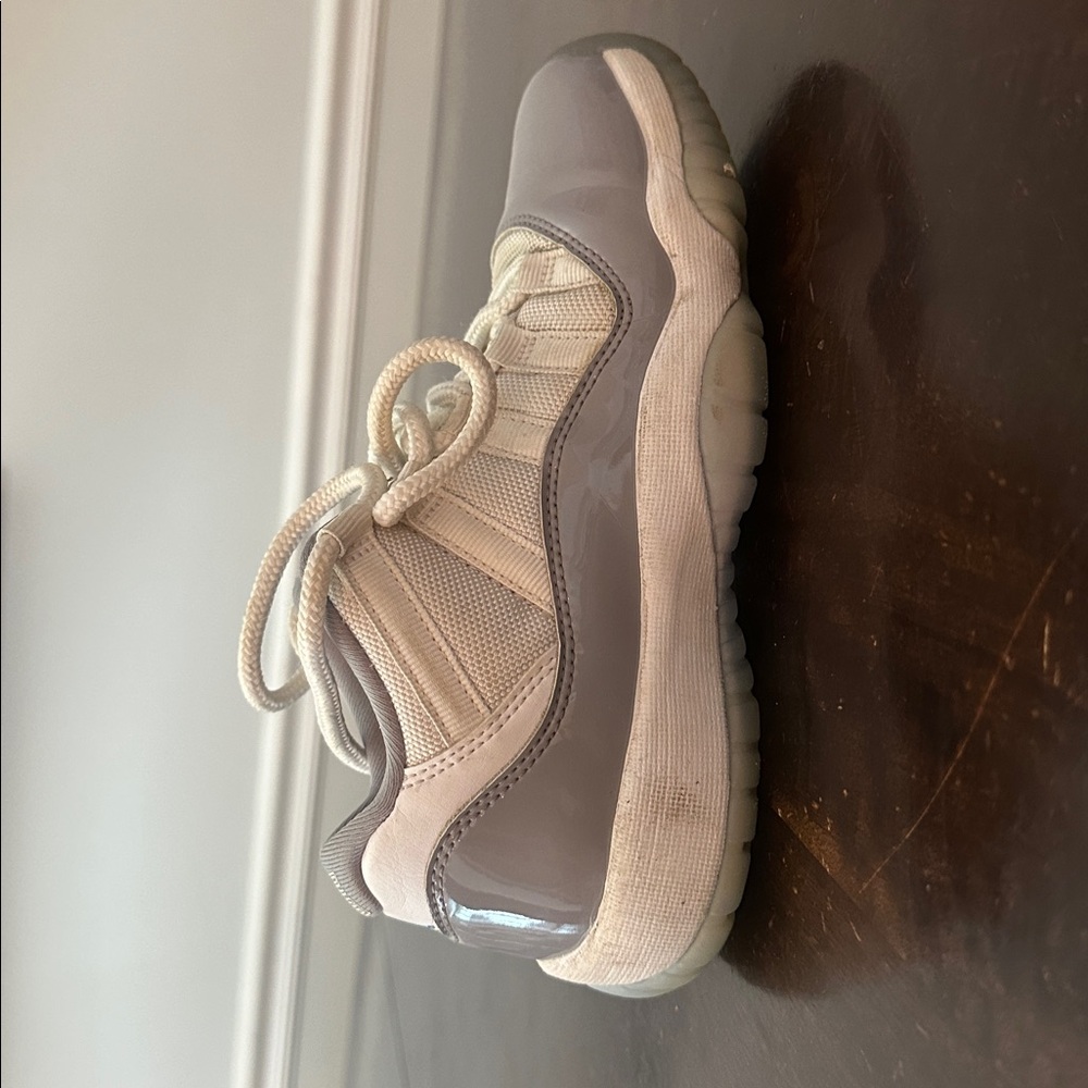 White and Gray Air Jordan 11 Sneakers with Patent Leather